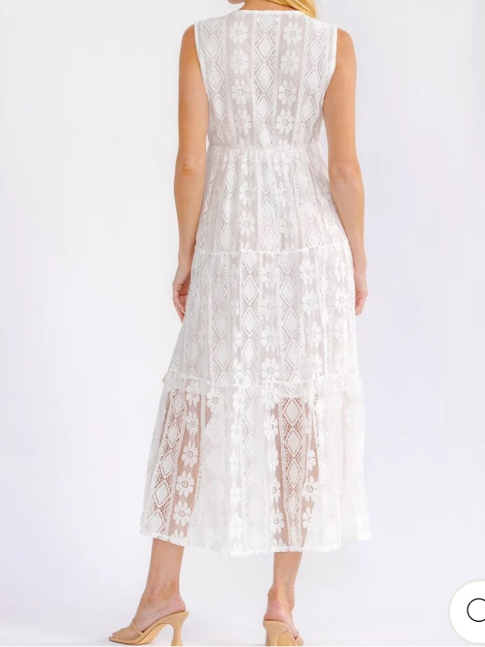 Boho womans White Lace Maxi Dress with Gold Trim size S - Picture 3 of 3